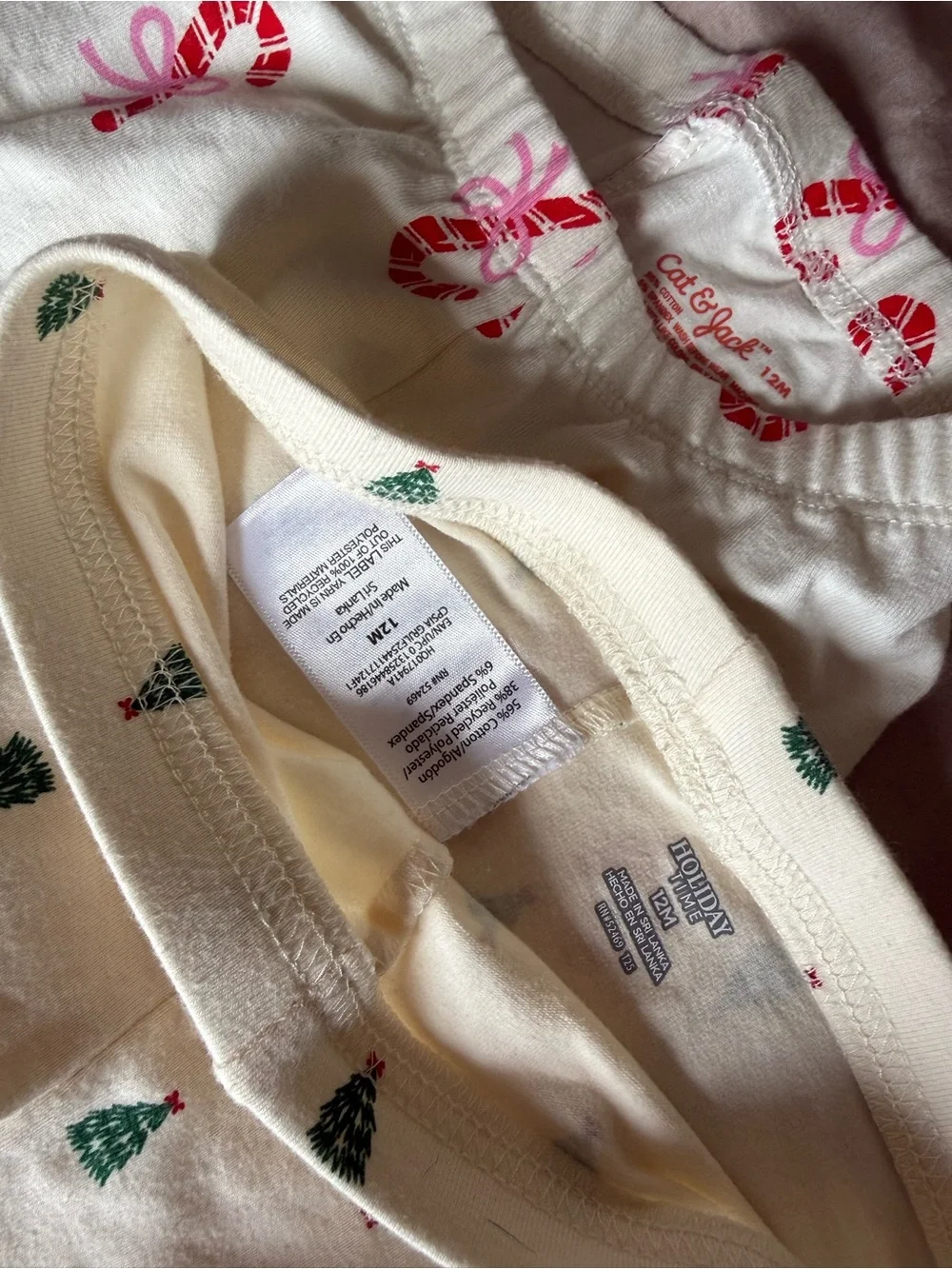 2 for $10 White Kids Christmas Pajama Pants with Candy Cane & Tree Print